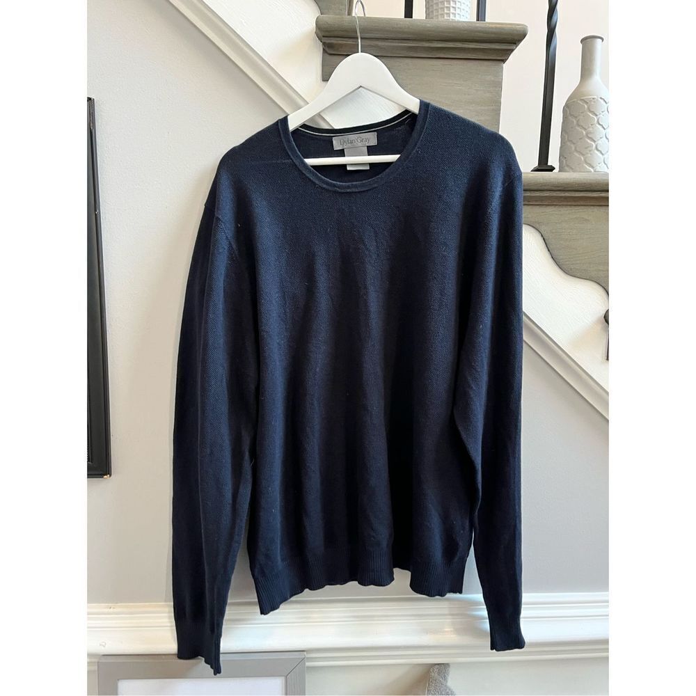 Dylan Gray Navy Soft Fine Knit Cotton Sweater sz XL